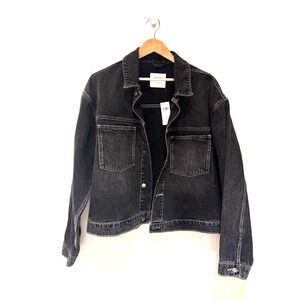 Hollister Distressed Black Oversize YTK Denim Jean Jacket Unisex Men's Sz L NWT